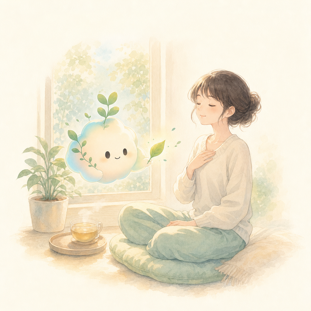 女主与序序一起记录心情的水彩插画
